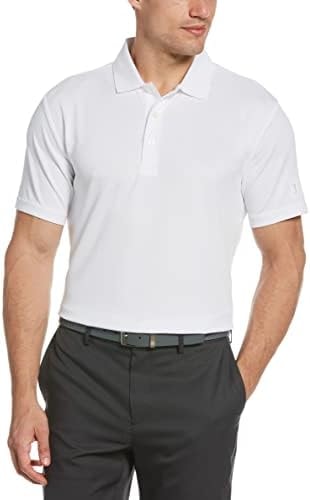 PGA TOUR Men's Airflux Short Sleeve Solid Golf Polo-Shirts, Bright White, S