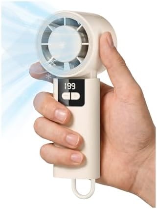 Zkidour 200-Speed Portable Handheld Fan, Turbo Mini Fan with 14H Runtime & LED Display, Quiet Personal Fan for Hot Flashes, Travel, Desk, Camping & Outdoor, Almond