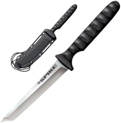 COLD STEEL Tanto Spike Durable Lightweight German 4116 Stainless Steel 4" Fixed Blade Tactical Outdoor Hunting Neck Knife, Textured Griv-Ex Handle, Secure-Ex Sheath