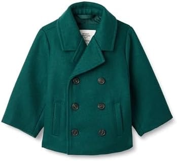 Amazon Essentials x Sofia Grainge Baby Boys' Wool Blend Double-Breasted Coat, Insulated Quilted Lining, Dark Green, 18 Months