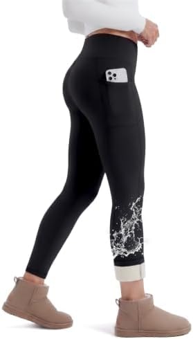 Fleece Lined Leggings Women with Pockets - Winter Thermal Water Resistant