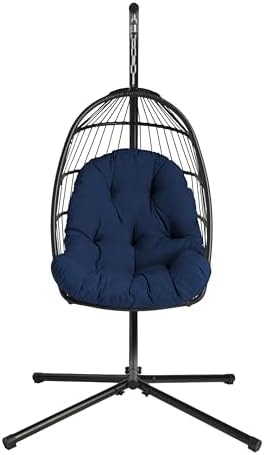 Arden Plush Indoor/Outdoor Egg Chair Cushion, 34 x 49, Water Repellent, Fade Resistant, Tufted for Comfort Sapphire Blue Leala