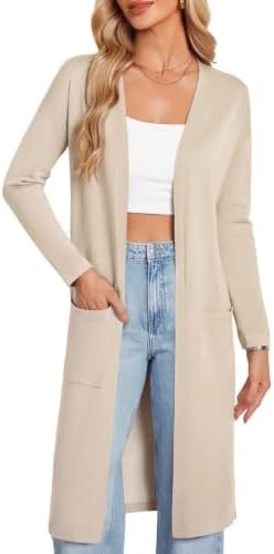 GRACE KARIN Womens Beige Long Cardigan Sweaters Lightweight Open Front Maxi Cardigans for Women Fall Fashion Outfits M