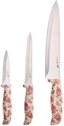 Dolly Parton 3-Piece Knife Set, Rose Pattern Handles, Includes 8 Inch Chef, 5.5 Inch Serrated Utility and 3.5 Inch Paring Knives