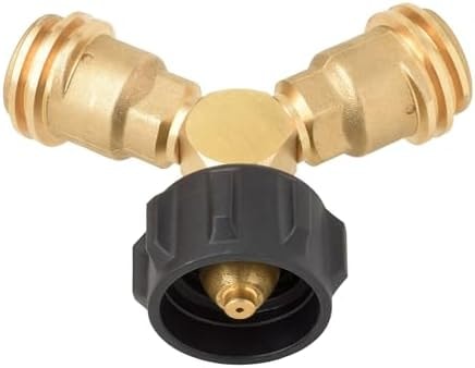 Flame King Propane Tank Y Splitter Adapter with Valves, 2-Way LP Gas Connector for 20lb Propane Tank Cylinders, Works with BBQ Grills, Camping Stoves, Gas Burners, Heaters
