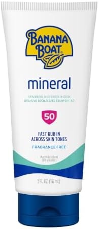 Banana Boat Mineral Sunscreen SPF 50 Lotion, 5Fl Oz | Zinc Oxide Sunscreen Lotion, Beach Essentials, SPF 50 Sunblock, 5Fl Oz