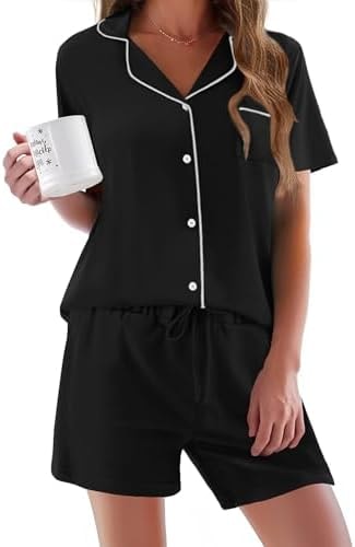 Ekouaer Pajamas Set for Women Short Sleeve Sleepwear Button Down Pj XS-XXXL
