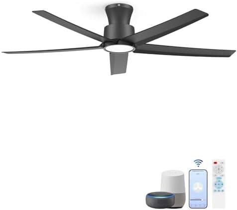 ocioc 52 Inch Smart Black Ceiling Fan Compatible with App/Alexa/Google home