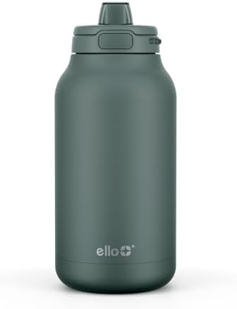 Ello Hydra 64oz BPA-Free Plastic Water Jug with Time Markers, Olive Tree