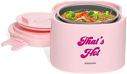 Paris Hilton Electric Lunch Warmer, 20-Ounce Stainless Steel Portable Food Container With Sealing Lid, Removable 2.5-Cup Inner Dish, “That’s Hot” Front Decal, Pink