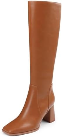 JOY IN LOVE Knee High Boots for Women Chunky Heel Tall Boots, Brown, 7.5