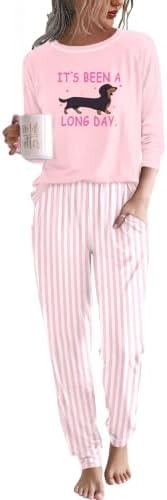 Ekouaer Women Pajama Sets Jogger Sleepwear Printed Lounge Set with Pockets