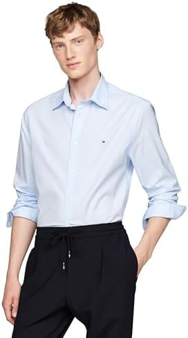 Tommy Hilfiger Mens Long Sleeve Poplin Shirts in Regular Fit, Men's Button Down Shirts, Also Available in Big and Tall Sweet Blue X-Large
