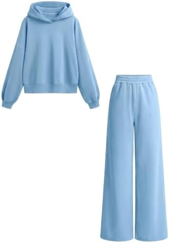 PRETTYGARDEN Women 2 Piece Hoodies Sweatpants Sweatsuits,Light Blue,XXL