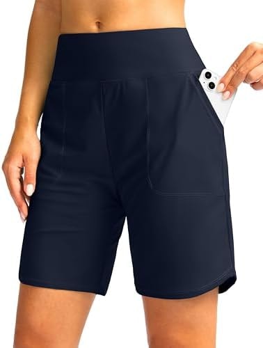 Viodia Women's 7" Swim Board Shorts High Waisted Modest Swimsuit Bathing Suit Beach Swimming Trunks for Women with Pockets Navy