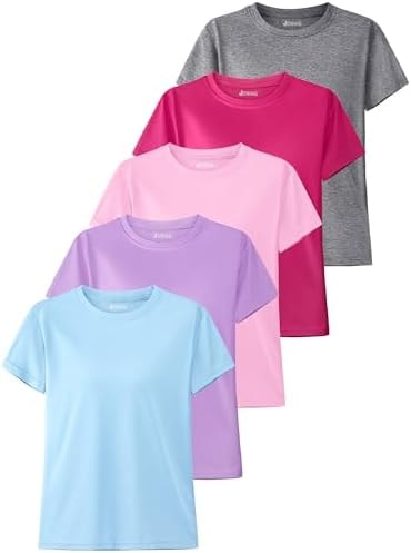 5 Pack Girls Shirts Athletic Dry-Fit T-Shirts Summer Tops for Girls5-18Y