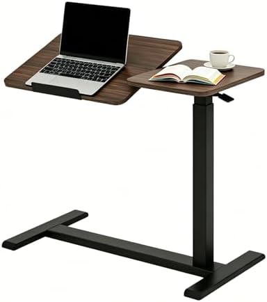 KEIKI Height Adjustable Rolling Laptop Desk, Portable Mobile Standing Workstation with Tiltable Top, Brown