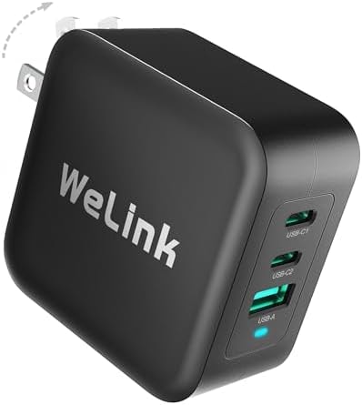 WeLink 100W USB C Charger, GaN PPS 3-Port Fast Compact Foldable USB C Charger Block for MacBook, iPad Pro, Galaxy S24, iPhone 16/15 and More
