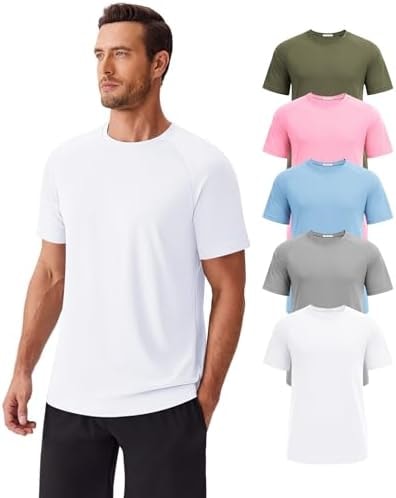 PINSPARK Mens Tshirts Multipack Moisture Wicking Shirts for Men Quick Dry Workout T-Shirts Relaxed Fit Plain Muscle T Shirts