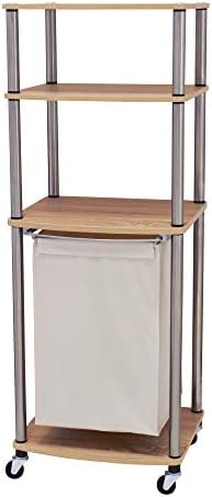 Household Essentials Laundry Hamper Storage Cart with Woodgrain Laminate, Rolling Frame and Shelves, Light Ash