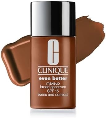 Clinique Even Better Makeup Liquid Foundation SPF 15 With Vitamin C For Dry + Oily Combination Skin Types | Medium Coverage + Natural Finish | Evens Skin Tone + Reduces Dark Spots, Sienna, 1 Fl Oz