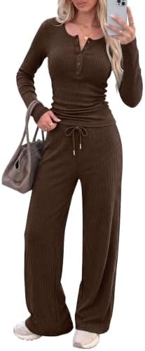 PRETTYGARDEN Two Piece Lounge Sets for Women Fall Fashion Brown,S