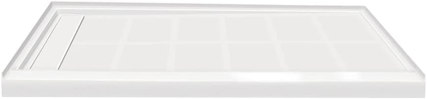 Transolid FL6036L-31 Linear 60-in L x 36-in W Rectangular Alcove Concealed End Drain Shower Base with Left Hand Drain, White