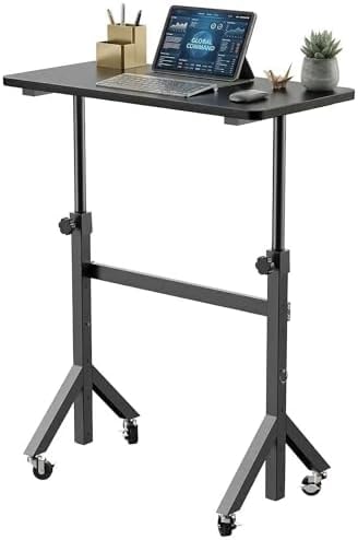 HUANUO 32'' Small Standing Desk Adjustable Heigh, Mobile Stand Up Desk with Wheels, Portable Rolling Desks for Walking Pad and Treadmill, Computer Laptop Desks for Home Office Space