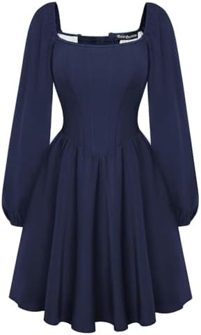 Renaissance Corset Dress Long Sleeve Party Mini Dress Navy Blue 6