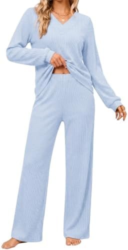 Ekouaer Lounge Sets for Women Long Sleeve 2 Piece Pajamas Set with Pockets