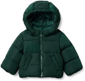 Amazon Essentials x Sofia Grainge Boys' Water-Repellent Hooded Puffer Jacket, Dark Green, X-Large