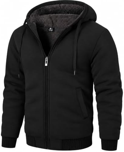 ZITY Men's Zip Up Hoodie Heavyweight Winter Sweatshirt Fleece Sherpa Lined Warm Jacket Black