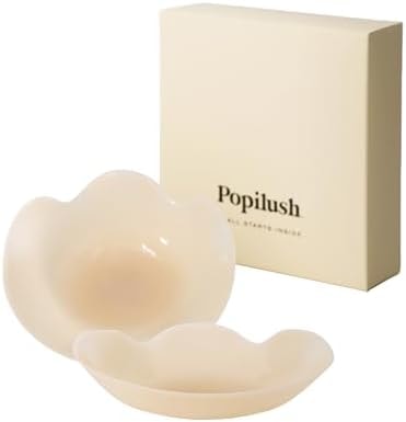 Popilush Nipple Covers, Pasties - Silicone Reusable Sticky Bra, Cute Cat Paw Shape, Seamless Adhesive with Ultra-Thin Edge Size S Color Crème