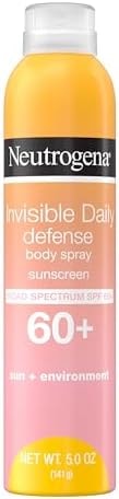 Neutrogena Invisible Daily Defense Body Sunscreen Spray, Broad Spectrum SPF 60+, Oxybenzone-Free & Water-Resistant, Sun & Environmental Aggressor Protection, Antioxidant Complex, 5.0 oz