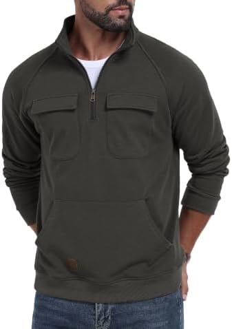 Lepunuo Sweatshirts for Men Hoodies Fleece Quarter Zip Cargo Sweaters Casual Tops Comfy Fall Fashion Outfits Dark Gray