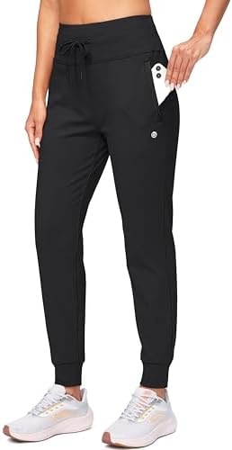 G Gradual Women's Fleece Lined Joggers High Waisted Water Resistant Thermal Winter Sweatpants Running Hiking Pockets(Black, M)