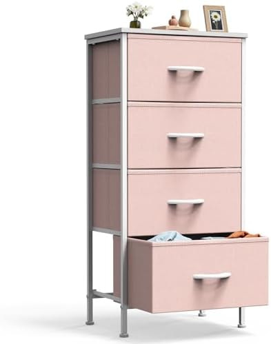 DUMOS Nightstand, Bedside Table with 4 Fabric Drawers