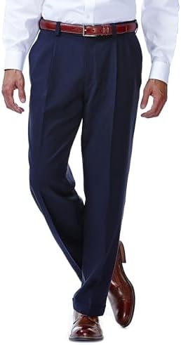 Haggar Men's E-Clo Repreve Classic Fit Pleat Front Dress Pant with Hidden Expandable Waistband Navy 38W x 34L