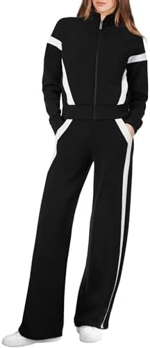 XIEERDUO Lounge Sets for Women Fall Outfits 2025 Airport Outfits Cruise Zip Up Sweatsuits 2 Piece Workout Set Tracksuit Teacher Fashion Clothes Winter Travel Vacation Essentials Sweatshirt Black L