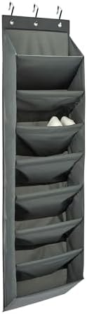 Amazon Basics 8 Tier Over the Door Shoe Organizer, Large Capacity Space Saving Hanging Shoe Storage for Closet and Dorm, Dark Grey