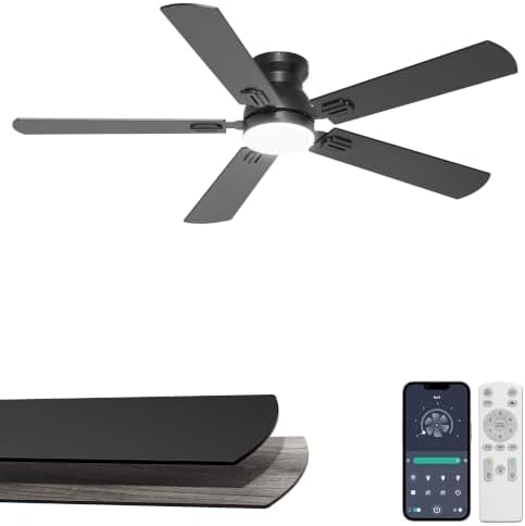 Phylluz 52'' Black Flush Mount Ceiling Fan with Lights for Bedroom