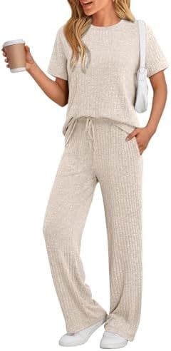 LILLUSORY Womens Lounge Sets 2 Piece Matching Travel Outfits Apricot M