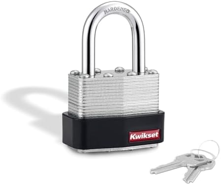 Kwikset Laminated Steel Padlock with Hardened Steel Shackle, 4-Pack, Silver