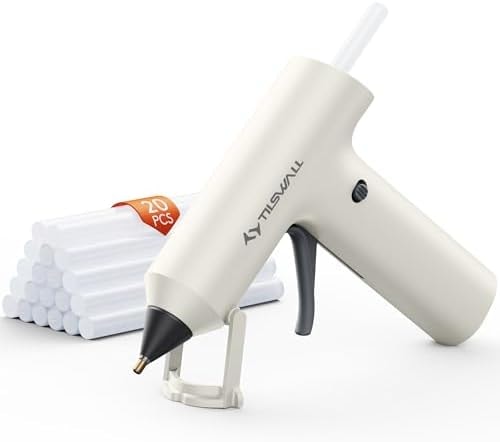 Tilswall Cordless Hot Glue Gun W106s with Rechargeable 2Ah White