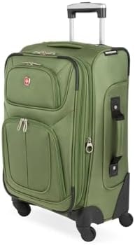 SwissGear Sion Softside Expandable Spinner Luggage Durable Lightweight Travel Suitcase, Evergreen, Carry-On