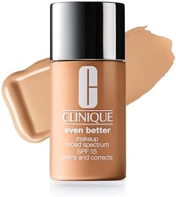 Clinique Even Better Makeup Liquid Foundation SPF 15 With Vitamin C For Dry + Oily Combination Skin Types | Medium Coverage + Natural Finish | Evens Skin Tone + Reduces Dark Spots, Butterscotch