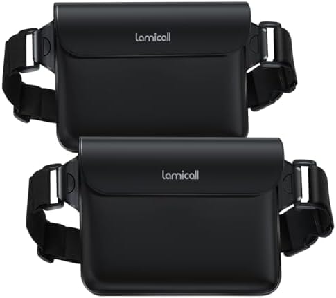 Lamicall Waterproof Fanny Pack Pouch - Large 8.7” Capacity fits iPad Mini & iPhone 17 16 15 Pro Max with Case - IPX8 Submersible Dry Bag for Cruise Essentials, Snorkeling, Kayaking, Black 2-Pack