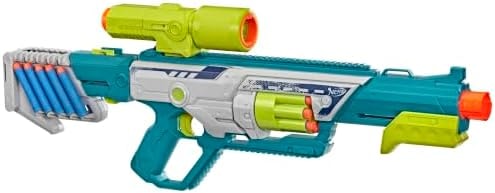 Nerf Rebel Ops Deadeye Blaster, 24 Nerf Elite Foam Darts, Shieldstock & Scope-Barrel Attachments, Kids Gift Toys, Ages 8+