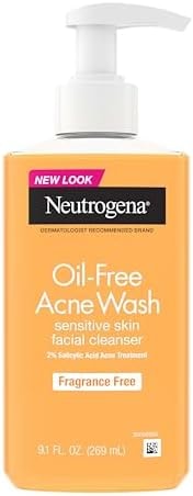 Neutrogena Oil-Free Acne Face Wash, Fragrance Free, Sensitive Skin Facial Cleanser with 2% Salicylic Acid Acne Treatment for Face, 9.1 Fl Oz