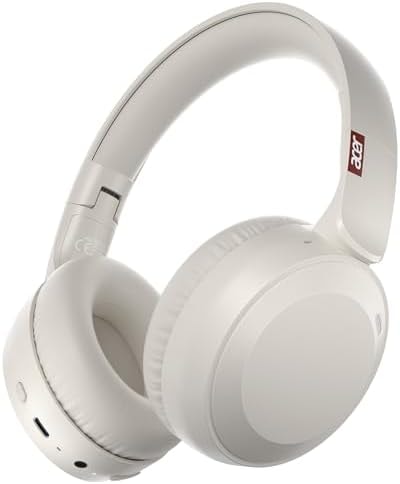 Acer Wireless Bluetooth Headphones, 70 Hours Playtime, Foldable Over-Ear Headphones with 40mm Drivers, Memory Foam Earpads, Multipoint Bluetooth 6.0 for Travel, Home, Office, White